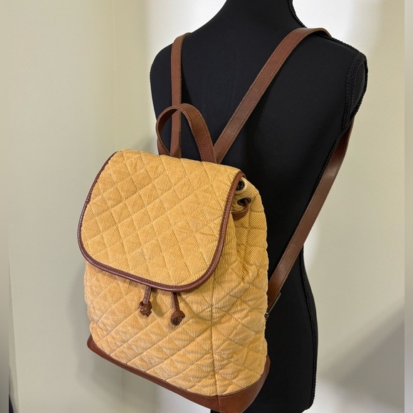 LL Bean Tan Corduroy and Lather Backpack Purse main image 4